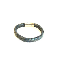 Discount heren armband gevlochten leer jeansblauw Heren Armbanden