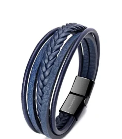 Heren Armband Leder - Blauw met Zwarte Sluiting Heren Armbanden