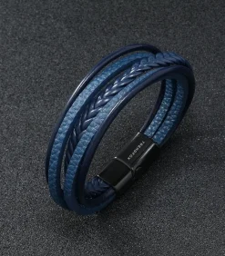 Heren Armband Leder - Blauw met Zwarte Sluiting Heren Armbanden