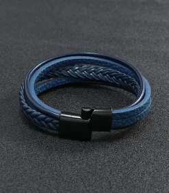 Heren Armband Leder - Blauw met Zwarte Sluiting Heren Armbanden