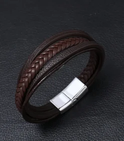 Heren TrendFox Heren Armband Leder - Bruin met Zilver Kleurige Sluiting