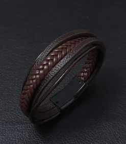 Heren TrendFox Heren Armband Leder - Bruin met Zwarte Sluiting