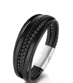 Heren Armband Leder - Zwart met Zilver Kleurige Sluiting Heren Armbanden