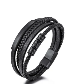 Best Heren Armband Leder - Zwart met Zwarte Accenten Heren Armbanden