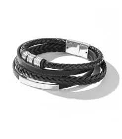Heren TrendFox Heren Armband Leder - Zwart met Zilver Kleurige Accenten