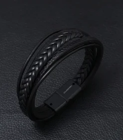 Heren Armband Leder - Zwart met Zwarte Sluiting Heren Armbanden