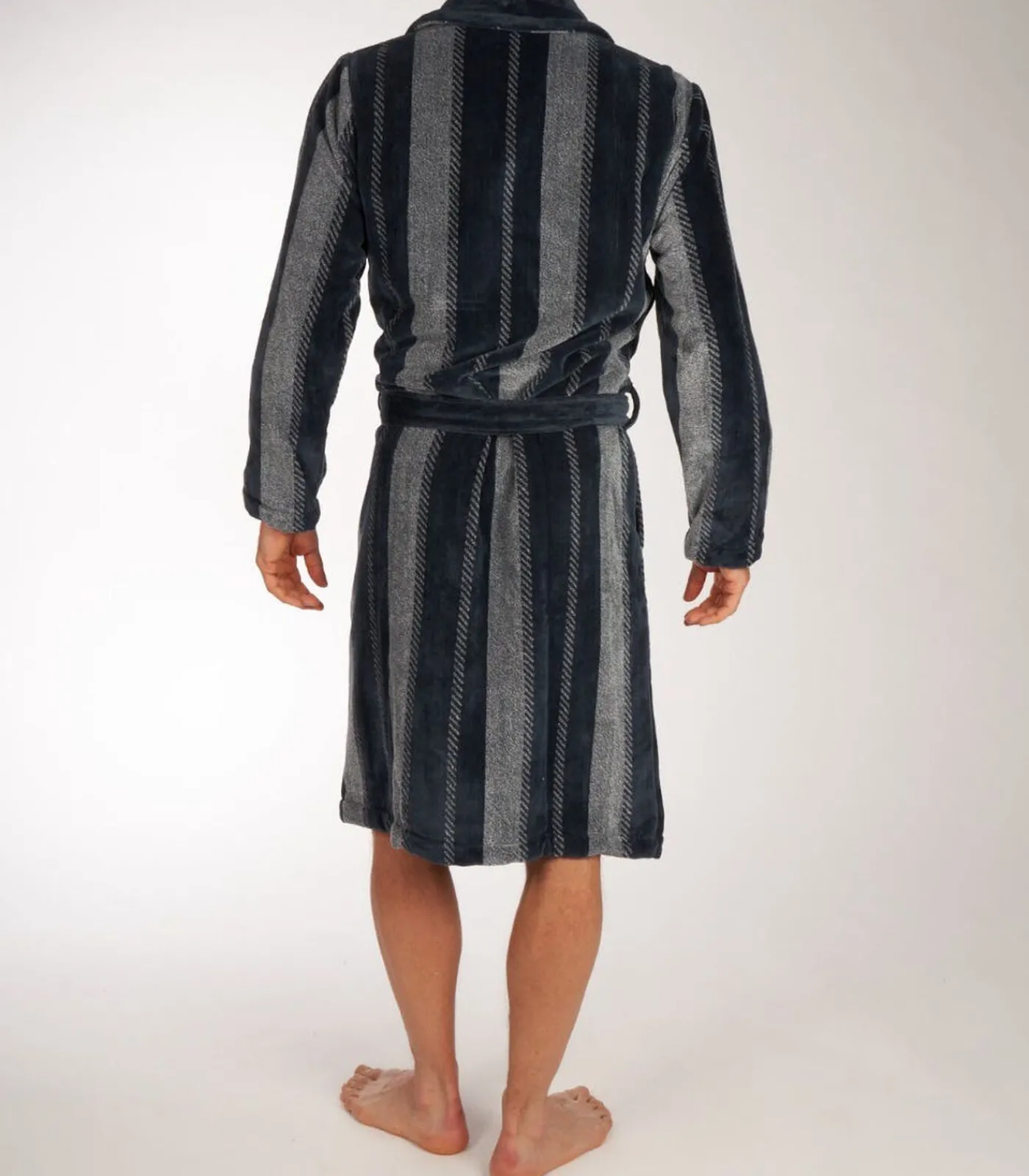 New Heren badjas Velours - 115CM - Stripe - Lange warme ochtendjas voor mannen Heren Badjassen