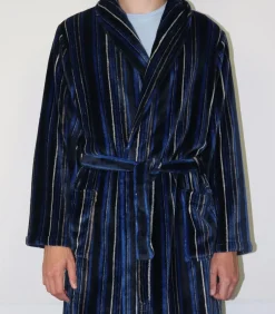 Heren Fleece Badjas - Stripe - Warme winter ochtendjas Heren Badjassen