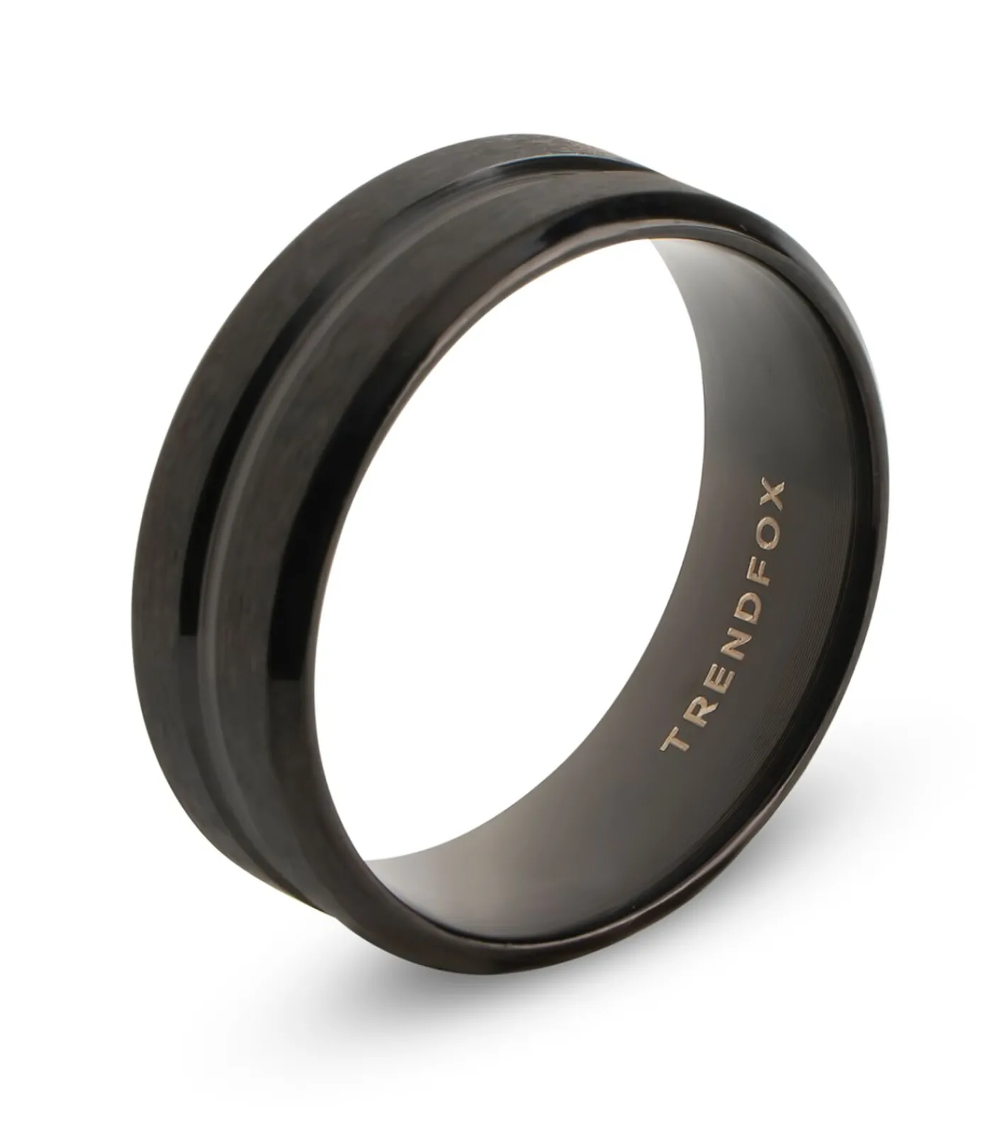 Heren TrendFox Heren Ring met Gegraveerde Streep - Zwart - Staal