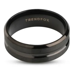 Heren TrendFox Heren Ring met Gegraveerde Streep - Zwart - Staal
