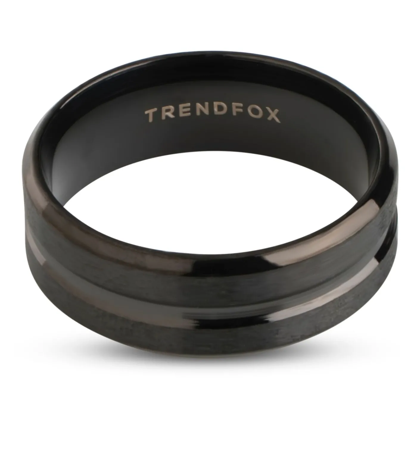 Heren TrendFox Heren Ring met Gegraveerde Streep - Zwart - Staal