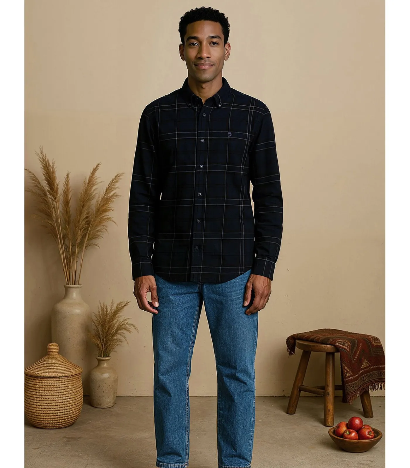 Heren J&JOY Herenblauw fluwelen overhemd