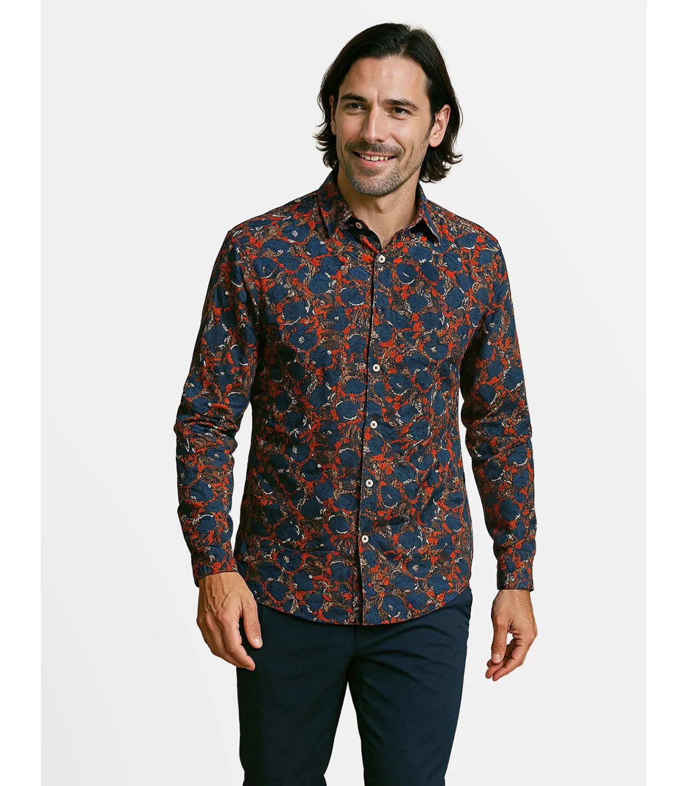Online Herenblauw overhemd met bloemenpatroon Heren Hemden