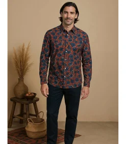 Online Herenblauw overhemd met bloemenpatroon Heren Hemden