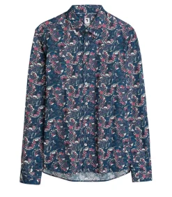 Heren J&JOY Herenblauw overhemd met plantenprint