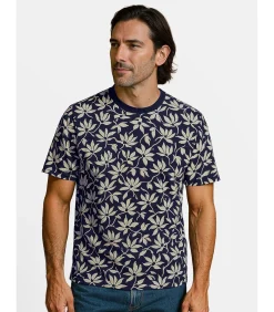 Discount Herenblauw t-shirt met bloemenprint Heren T-Shirts & Polo's