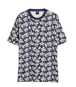 Discount Herenblauw t-shirt met bloemenprint Heren T-Shirts & Polo's