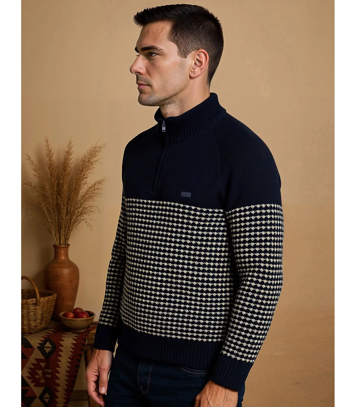 Discount Herentrui in twee texturen met hoge hals Heren Truien & Cardigans