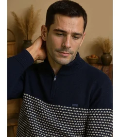 Discount Herentrui in twee texturen met hoge hals Heren Truien & Cardigans
