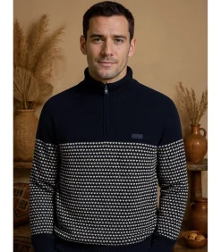 Discount Herentrui in twee texturen met hoge hals Heren Truien & Cardigans