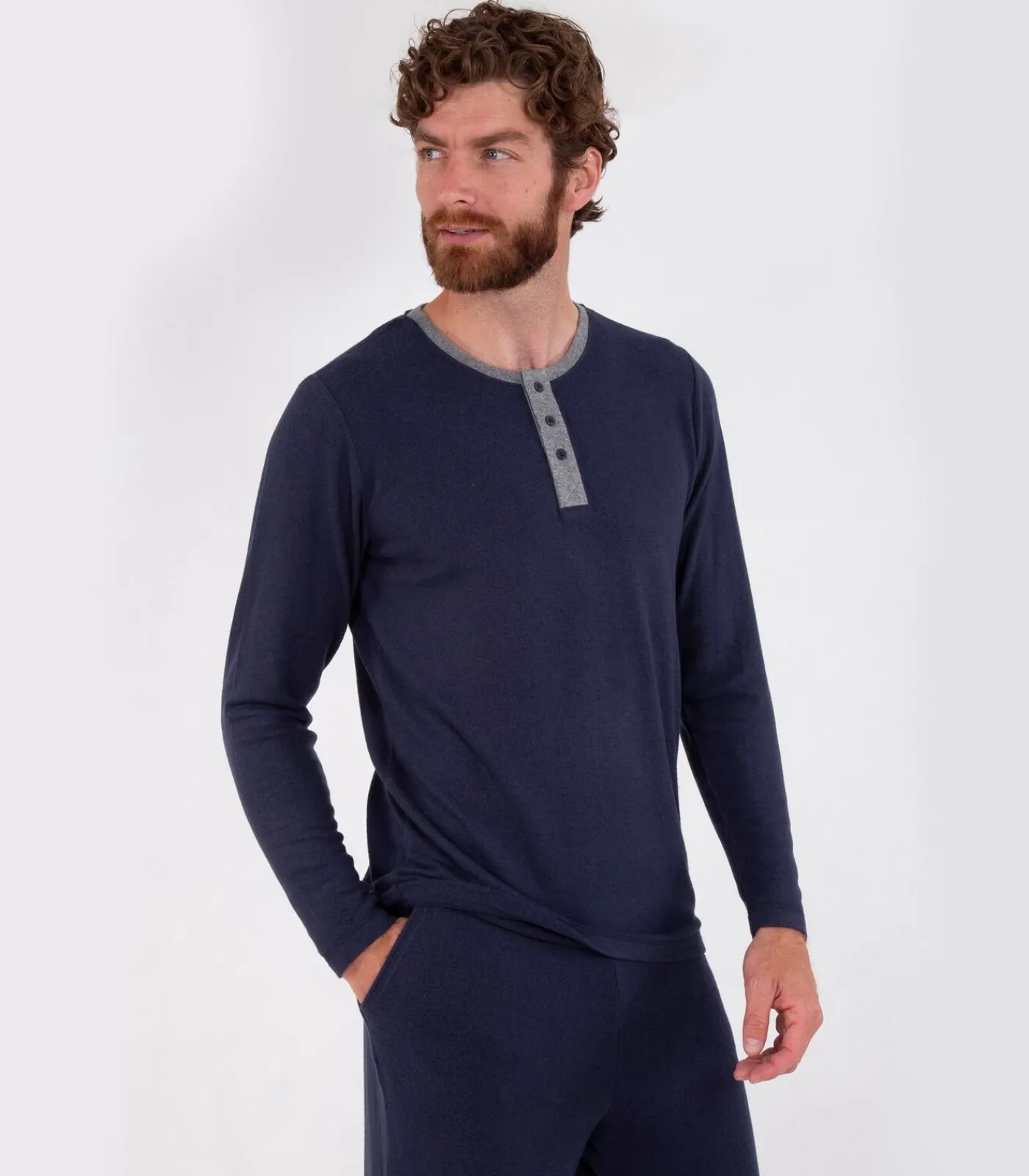 Heren ISOTONER Heren-T-shirt met lange mouwen Navy