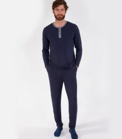 Heren ISOTONER Heren-T-shirt met lange mouwen Navy