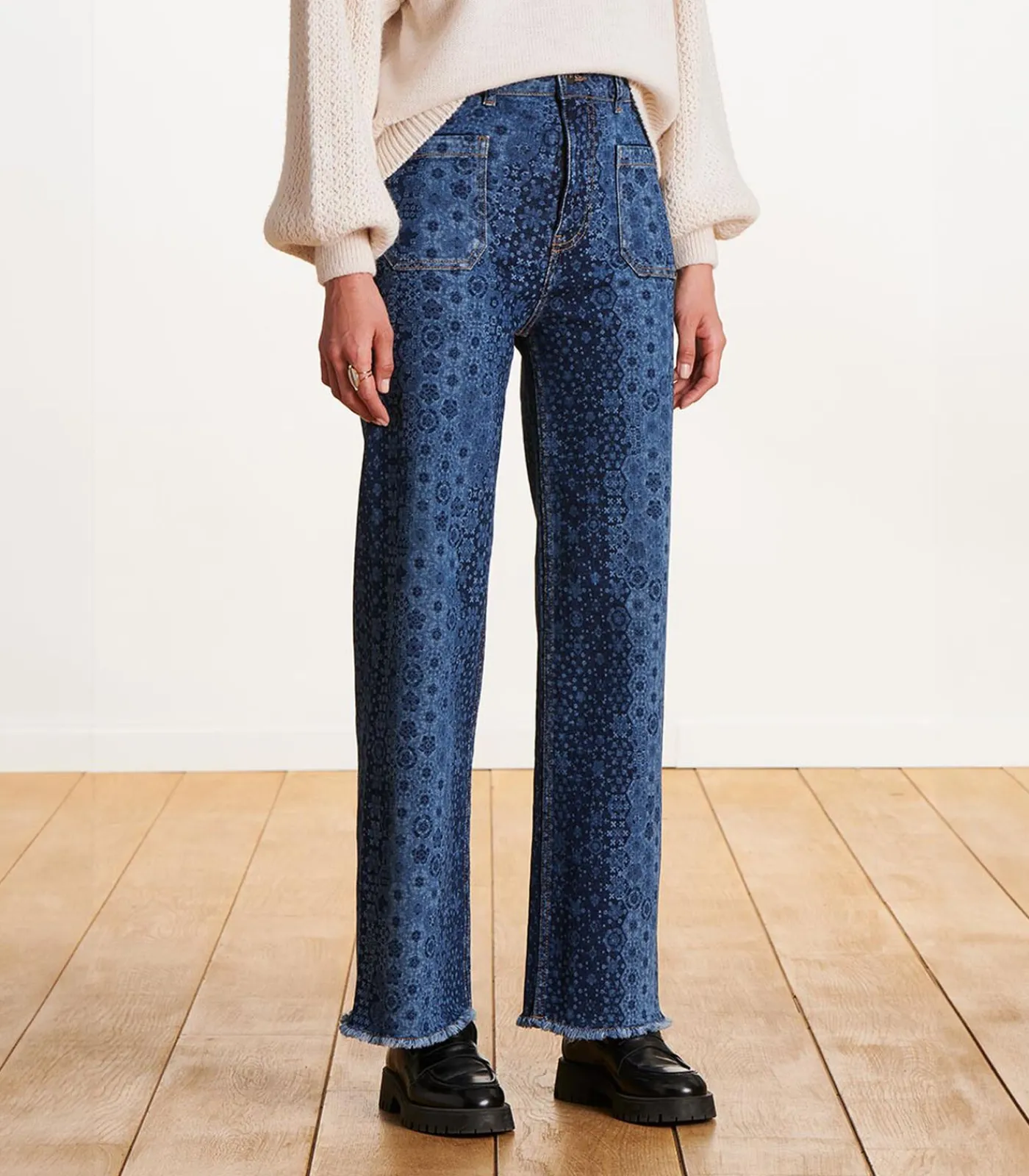 DAMES La Fée Maraboutée High waist printed flare jeans in biologisch katoen