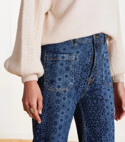 DAMES La Fée Maraboutée High waist printed flare jeans in biologisch katoen
