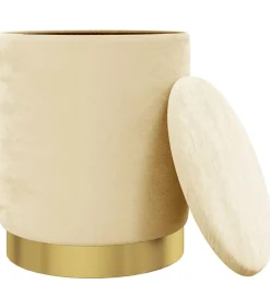 vidaXL Hocker met opbergruimte rond fluweel 31 x 37 cm abrikooskleurig
