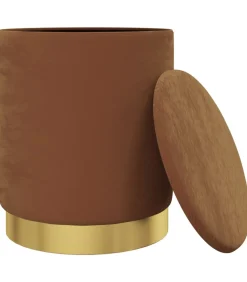 vidaXL Hocker met opbergruimte rond fluweel 31 x 37 cm bruin