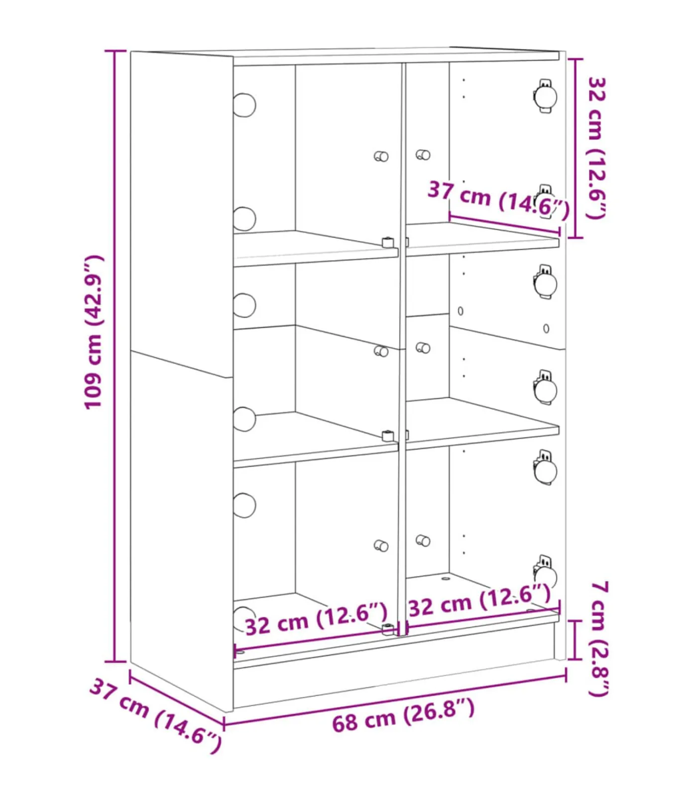 vidaXL Hoge kast met deuren 68x37x109 cm bewerkt hout grijs sonoma