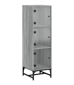 Clearance Hoge kast met glazen deuren 35x37x120 cm grijs sonoma eiken Meubels