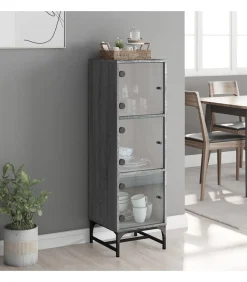 Clearance Hoge kast met glazen deuren 35x37x120 cm grijs sonoma eiken Meubels