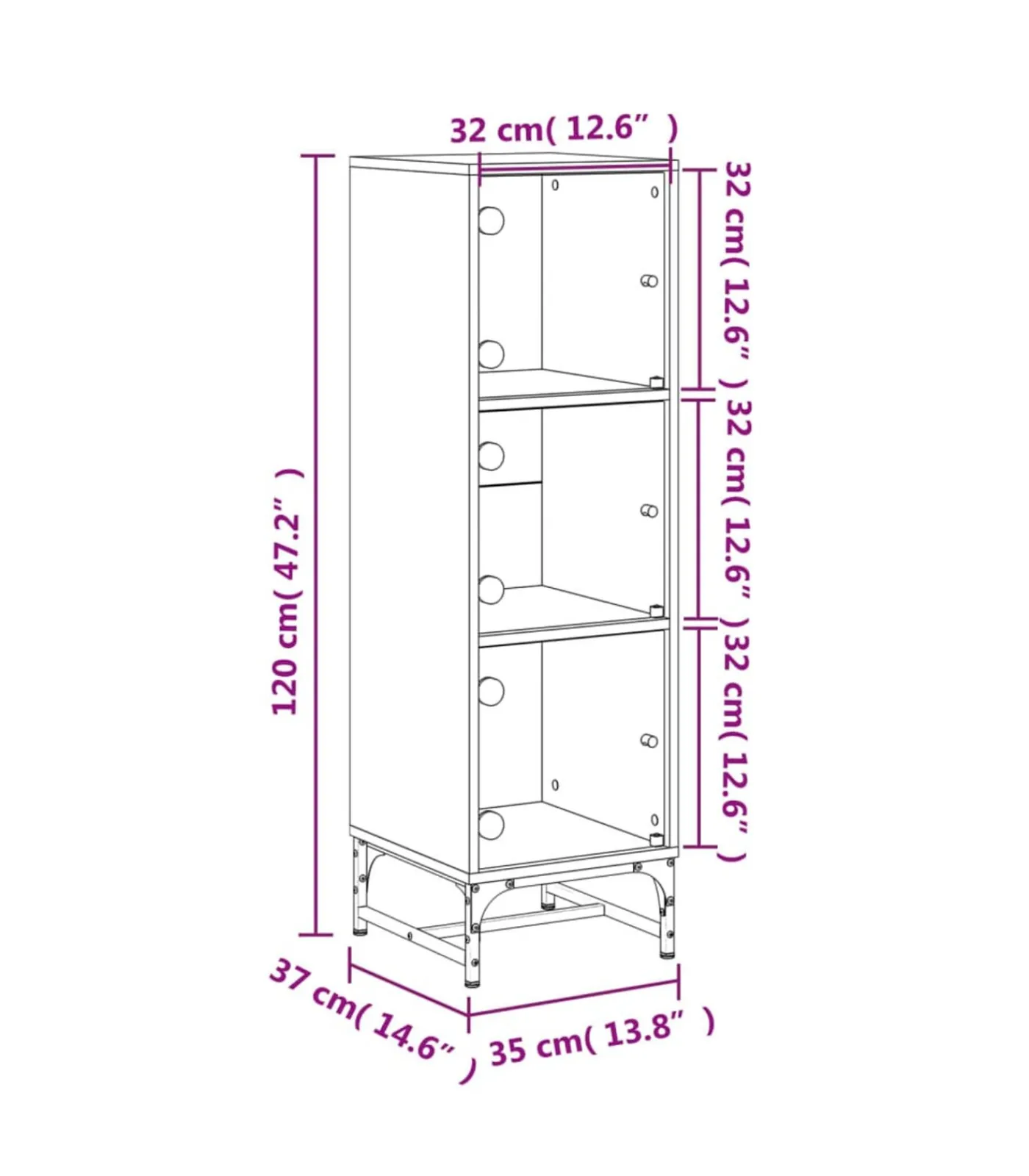 Clearance Hoge kast met glazen deuren 35x37x120 cm grijs sonoma eiken Meubels