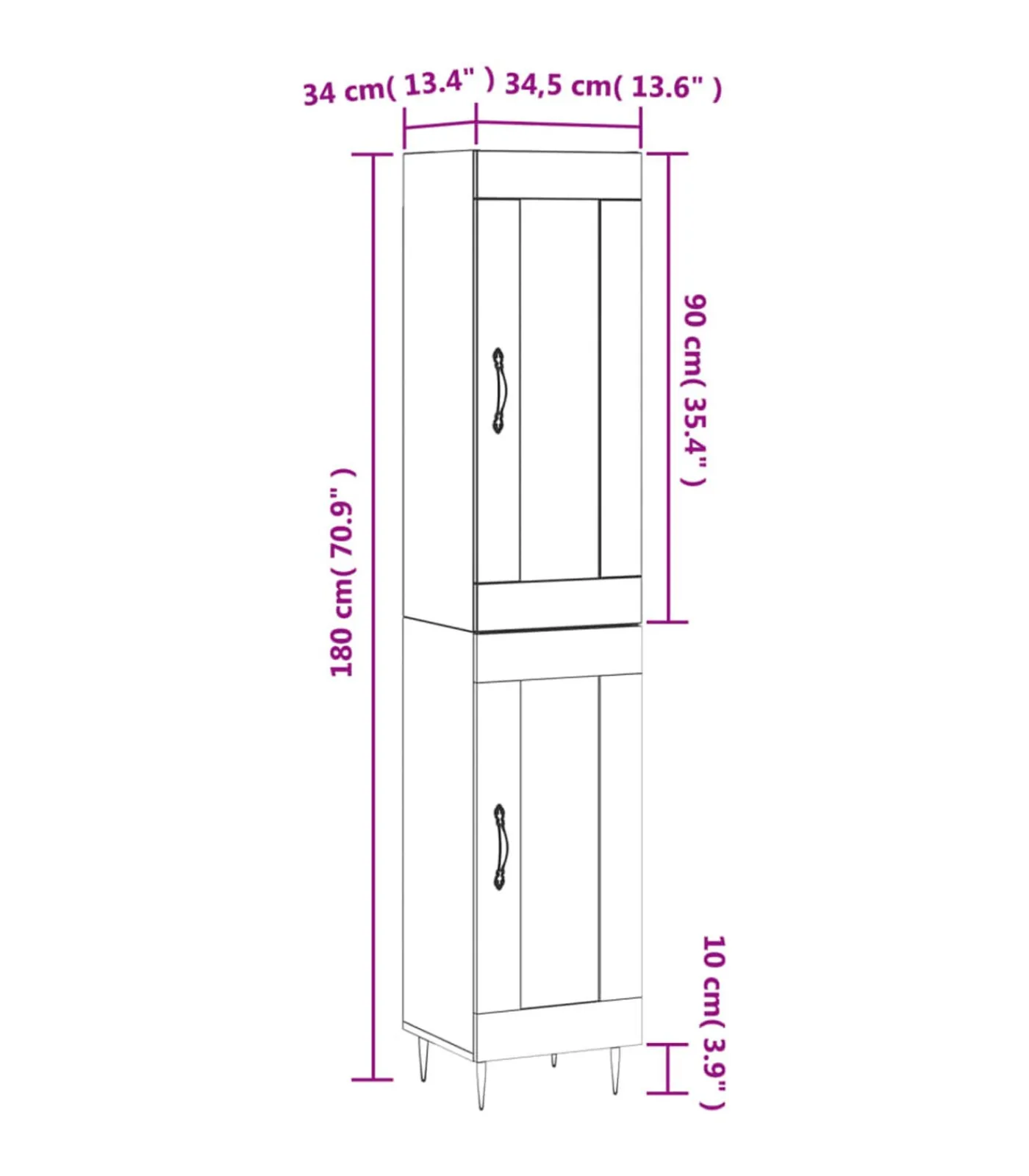 vidaXL Hoge kast 34,5x34x180 cm bewerkt hout betongrijs