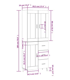 vidaXL Hoge kast 69,5x34x180 cm bewerkt hout wit