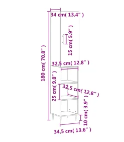 vidaXL Hoge kast 34,5x34x180 cm bewerkt hout gerookt eikenkleurig