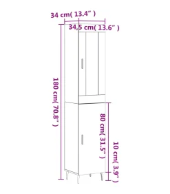 vidaXL Hoge kast 34,5x34x180 cm bewerkt hout wit