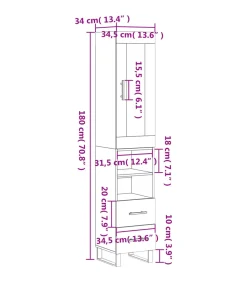 Clearance Hoge kast 34,5x34x180 cm bewerkt hout betongrijs Meubels