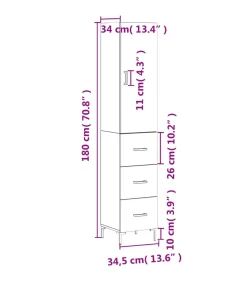 vidaXL Hoge kast 34,5x34x180 cm bewerkt hout betongrijs