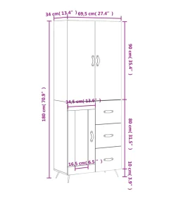 vidaXL Hoge kast 69,5x34x180 cm bewerkt hout betongrijs
