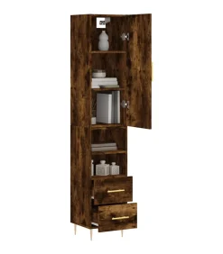 Hoge kast 34,5x34x180 cm bewerkt hout gerookt eikenkleurig Meubels