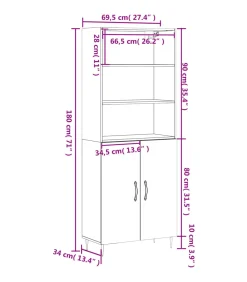vidaXL Hoge kast 69,5x34x180 cm bewerkt hout betongrijs