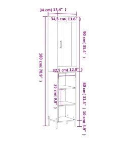 vidaXL Hoge kast 34,5x34x180 cm bewerkt hout grijs sonoma eikenkleurig