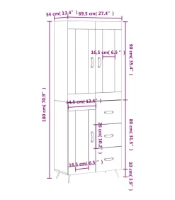 vidaXL Hoge kast 69,5x34x180 cm bewerkt hout wit