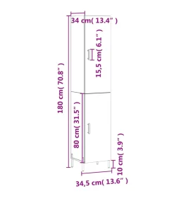 vidaXL Hoge kast 34,5x34x180 cm bewerkt hout grijs sonoma eikenkleurig