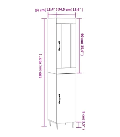 vidaXL Hoge kast 34,5x34x180 cm bewerkt hout betongrijs