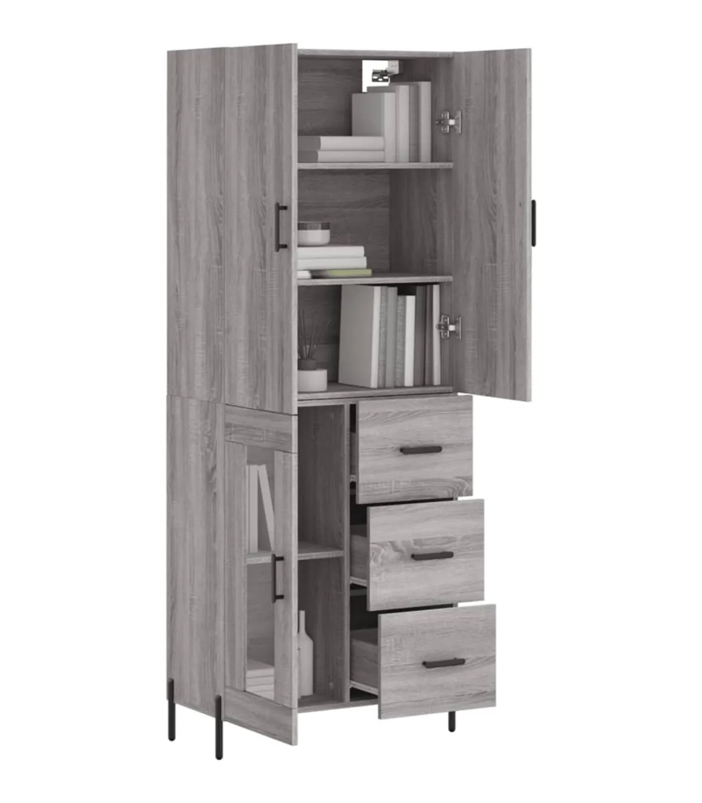 vidaXL Hoge kast 69,5x34x180 cm bewerkt hout grijs sonoma eikenkleurig