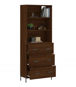 Clearance Hoge kast 69,5x34x180 cm bewerkt hout bruin eikenkleur Meubels