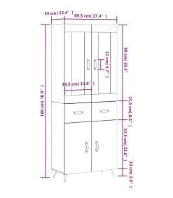 Outlet Hoge kast 69,5x34x180 cm bewerkt hout wit Meubels